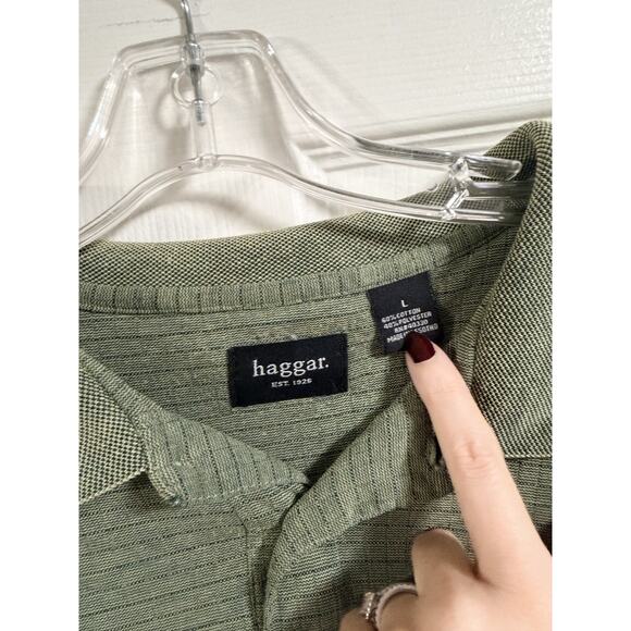 Haggar Men's Long sleeve Polo Shirt- Green Size L - Picture 2 of 4